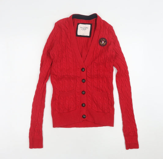 Abercrombie & Fitch Red Cable-Knit Cardigan XS