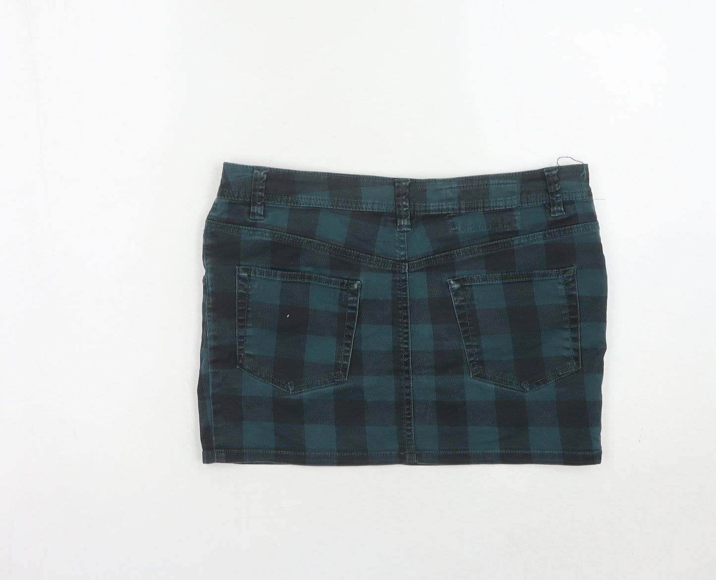 H&M Women's Green Check Denim Skirt Size 10