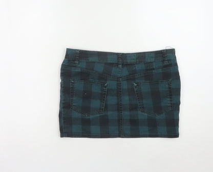 H&M Women's Green Check Denim Skirt Size 10