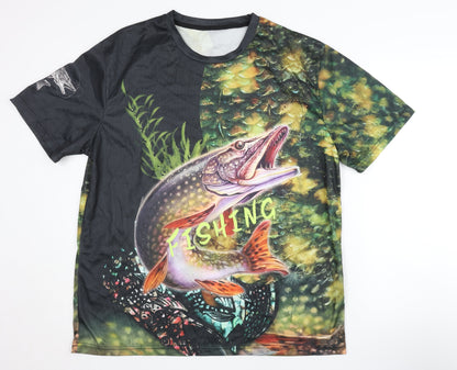 Men's Multicoloured Fishing Graphic T-Shirt XL