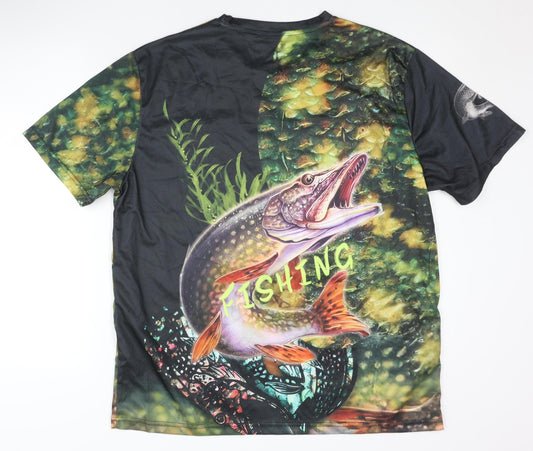 Men's Multicoloured Fishing Graphic T-Shirt XL