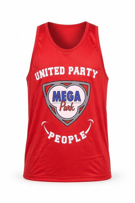 Front view of UNITED PARTY Men’s Red Tank Top M Graphic Print