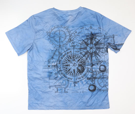 Men's Blue Graphic Print T-Shirt, XL, Polyester