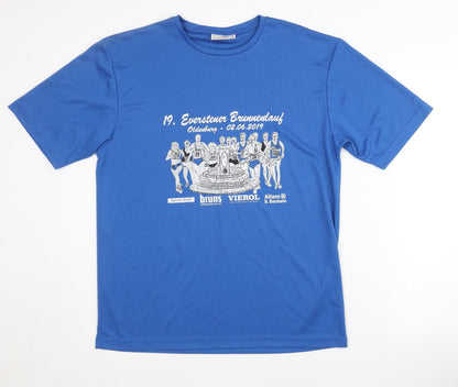 MSH Blue Men's Running T-Shirt, Medium, Graphic Print