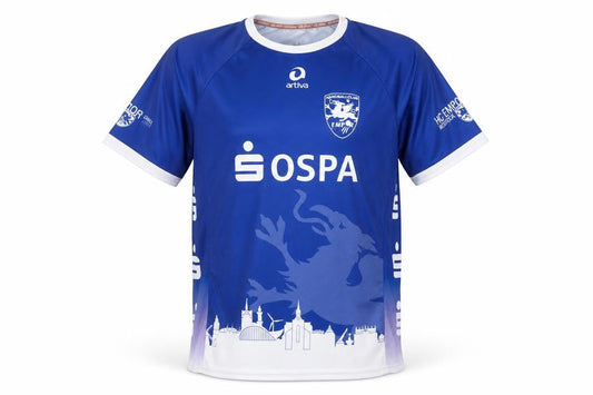Front view of Artiva unisex adults blue xl jersey t-shirt