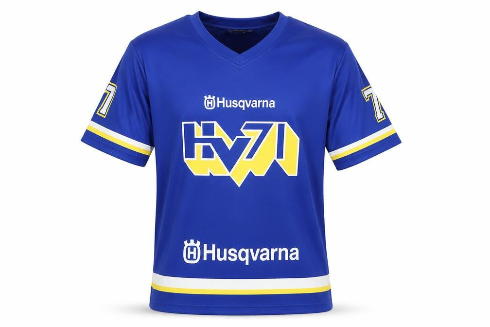 Front view of NEH Blue Sports Jersey, unisex, size S