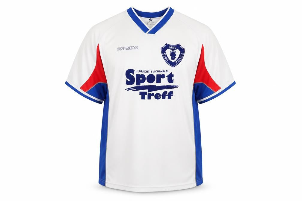 Front view of Prostar Men's White Jersey XL with Logo Accents
