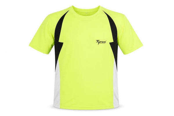 Front view of Tyron unisex yellow running t-shirt, size S