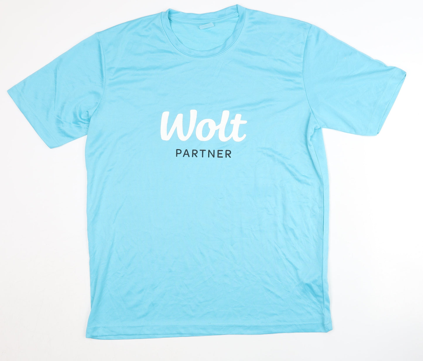 Wolt Men's Blue T-Shirt, Logo, Size L, Activewear