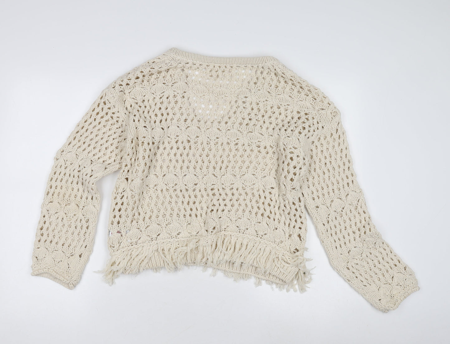 Primark Women's Beige Crochet Pullover Jumper 2XS