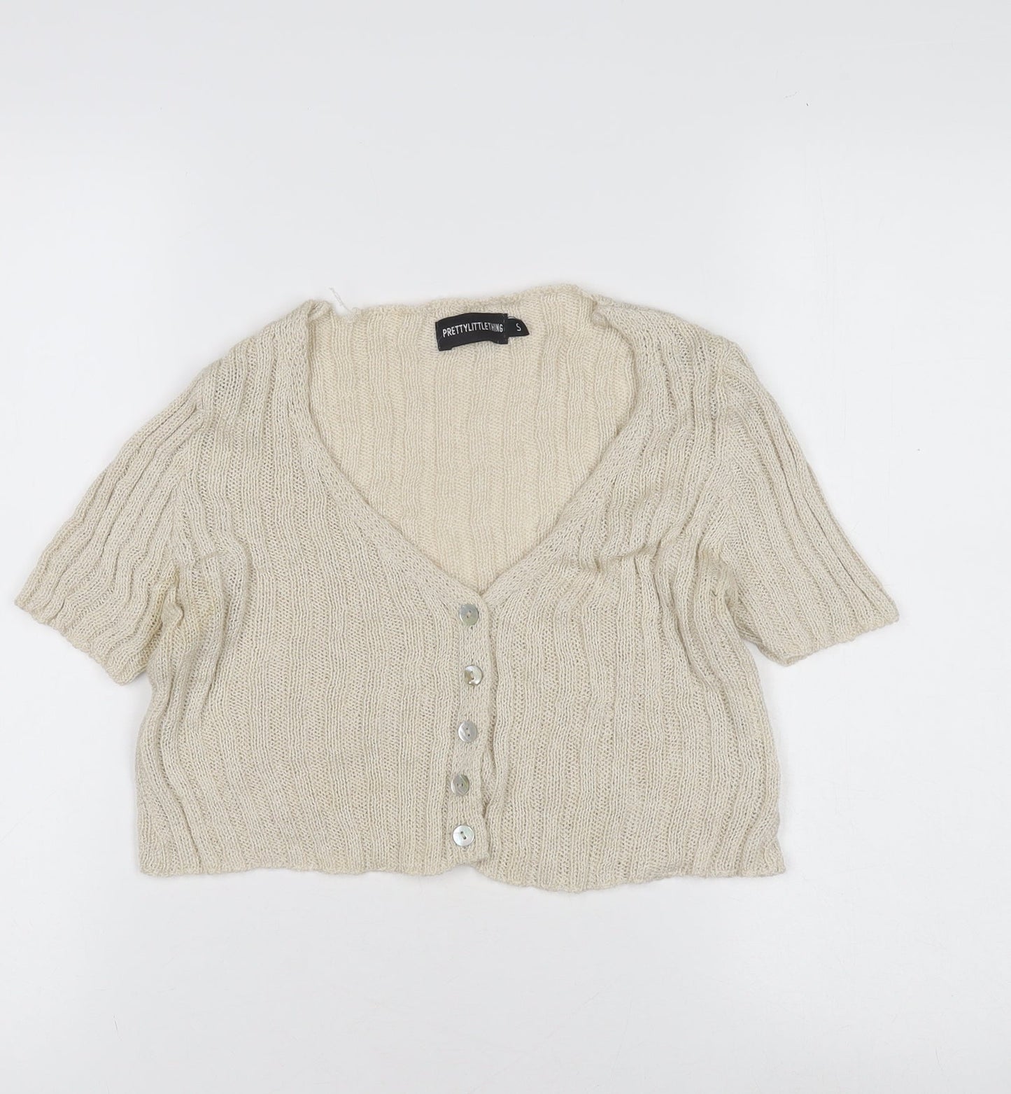 Womens UK Size S PRETTYLITTLETHING Beige Cardigan Jumper