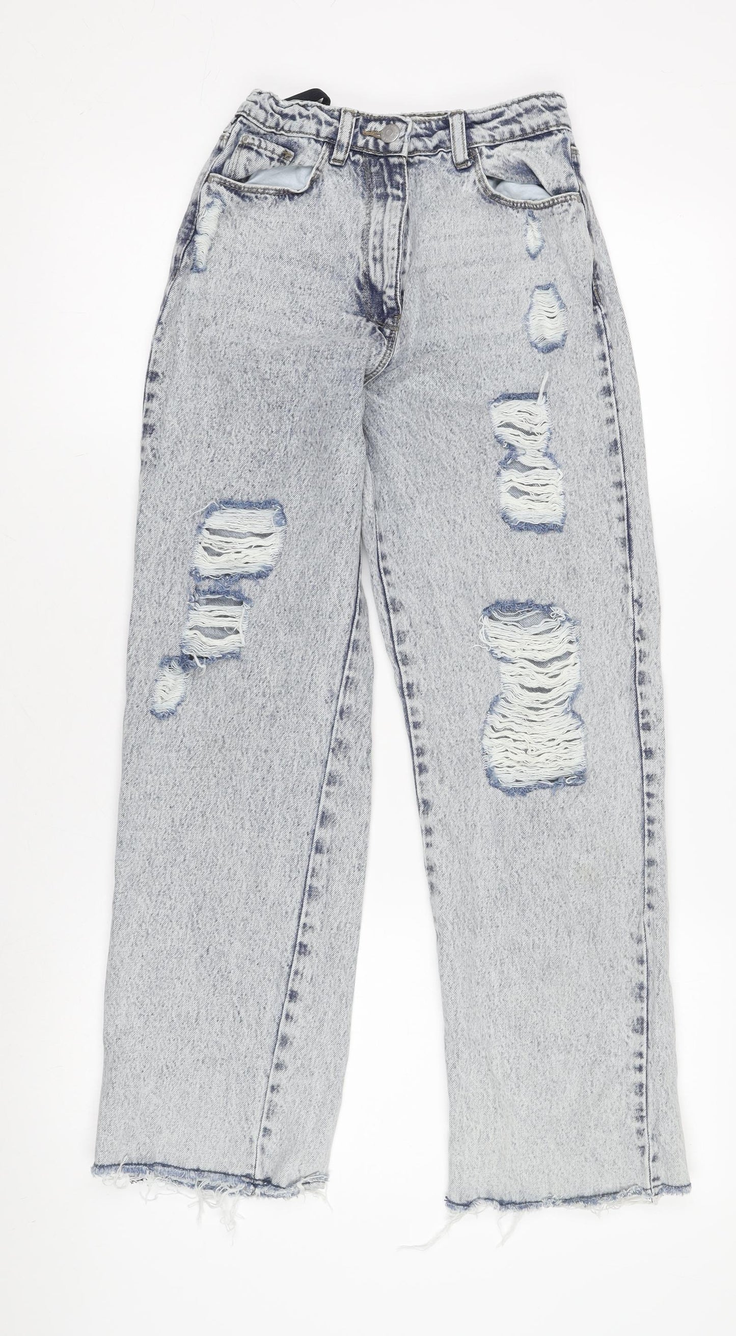 QNDY Women's Blue Distressed Straight Jeans Size L