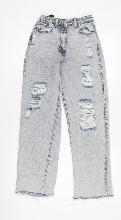 QNDY Women's Blue Distressed Straight Jeans Size L