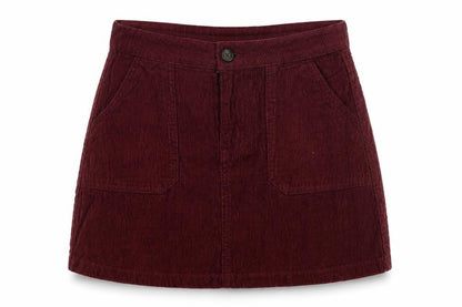 Front view of Denim Co. Women's Red Mini Skirt -, size 8, Corduroy
