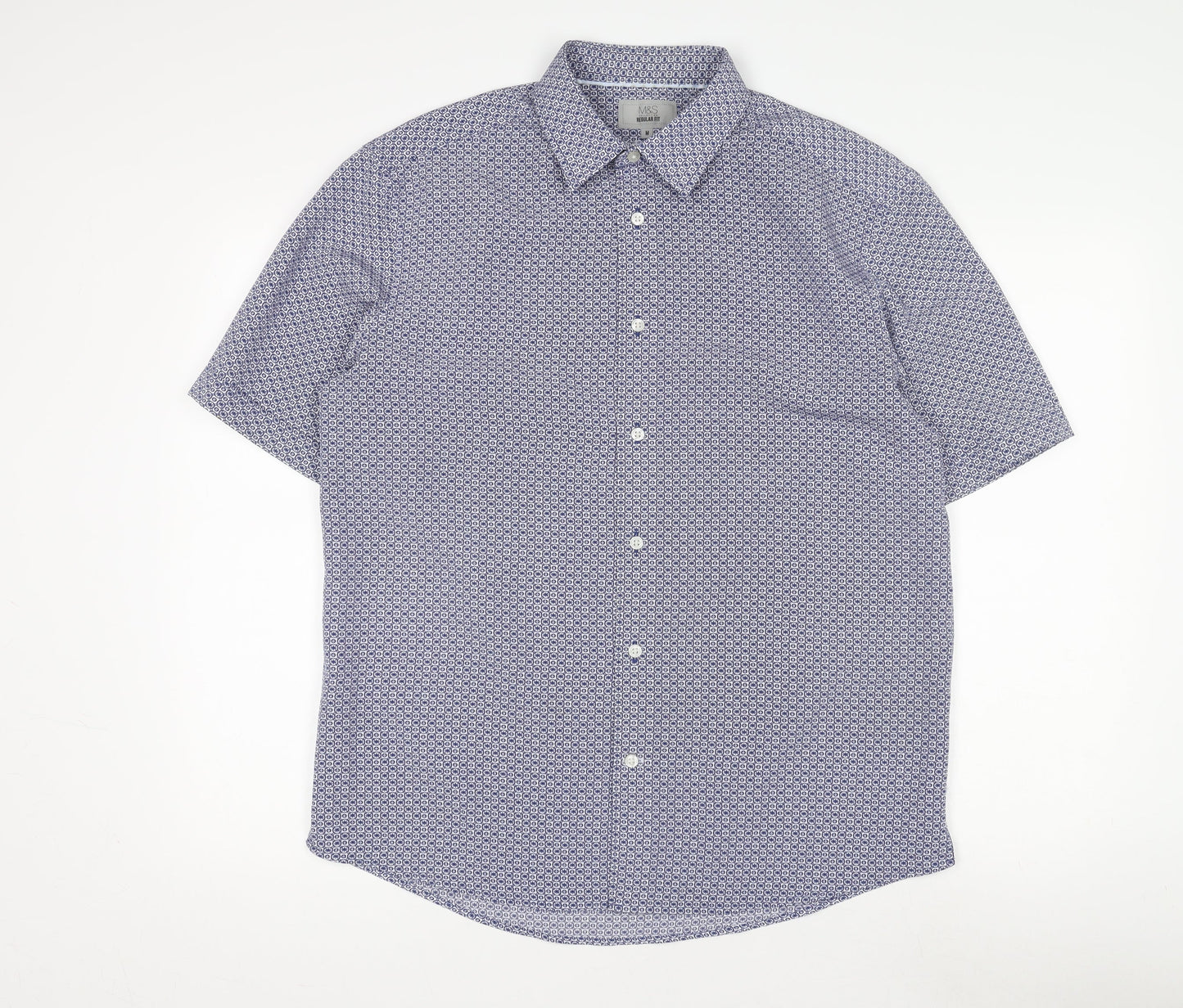 Marks & Spencer Men's Blue Geometric Shirt M Regular Fit
