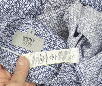 Marks & Spencer Men's Blue Geometric Shirt M Regular Fit