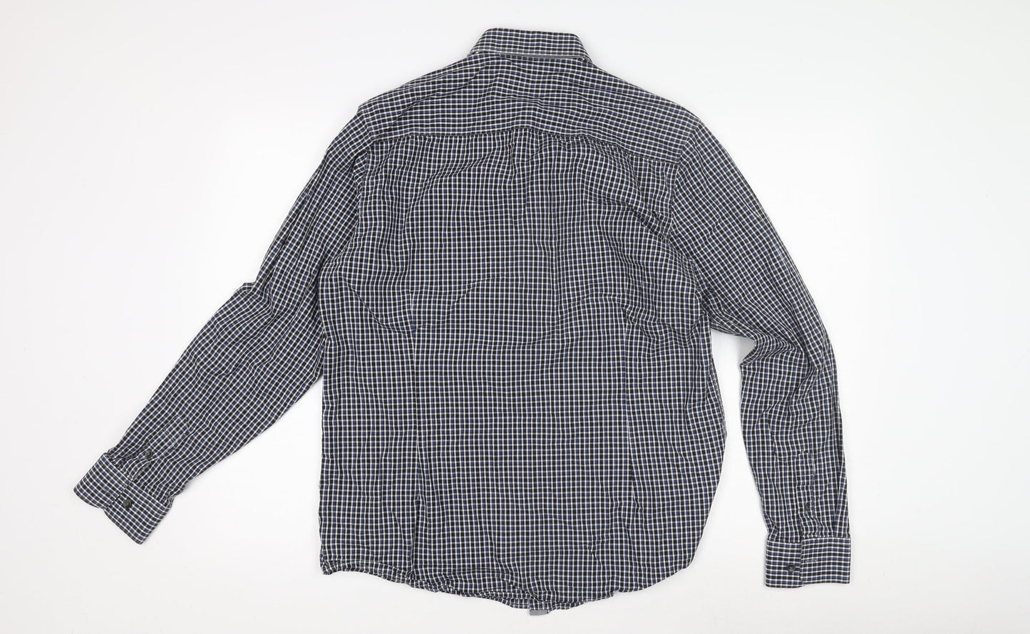 Aspen & Court Men's Blue Check Long Sleeve Shirt M