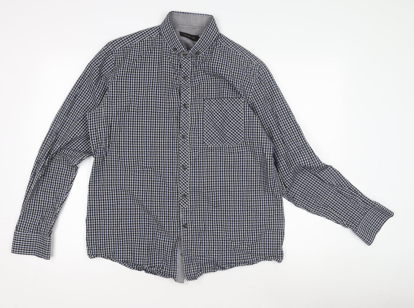 Aspen & Court Men's Blue Check Long Sleeve Shirt M
