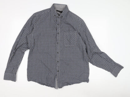 Aspen & Court Men's Blue Check Long Sleeve Shirt M