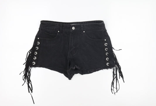 Denim Co Women's Black Hot Pants - Size 8, Fringe Detail