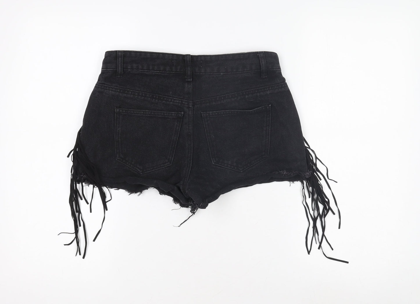 Denim Co Women's Black Hot Pants - Size 8, Fringe Detail