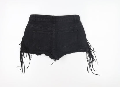 Denim Co Women's Black Hot Pants - Size 8, Fringe Detail