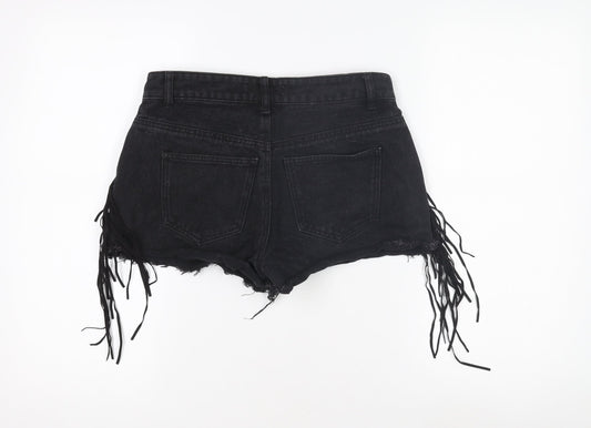Denim Co Women's Black Hot Pants - Size 8, Fringe Detail