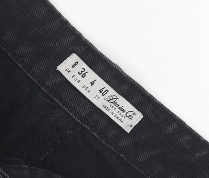 Denim Co Women's Black Hot Pants - Size 8, Fringe Detail