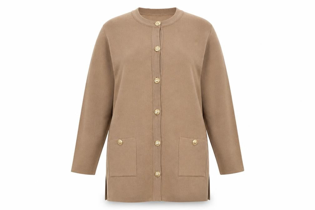 Front view of Grazia Women's Brown Coatigan, size 16, with Buttons
