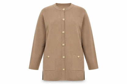 Front view of Grazia Women's Brown Coatigan, size 16, with Buttons
