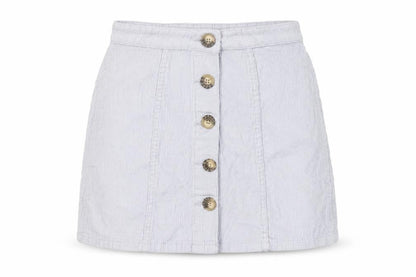 Front view of Denim Co. Women's Grey Skirt, size 6, with Button Accents