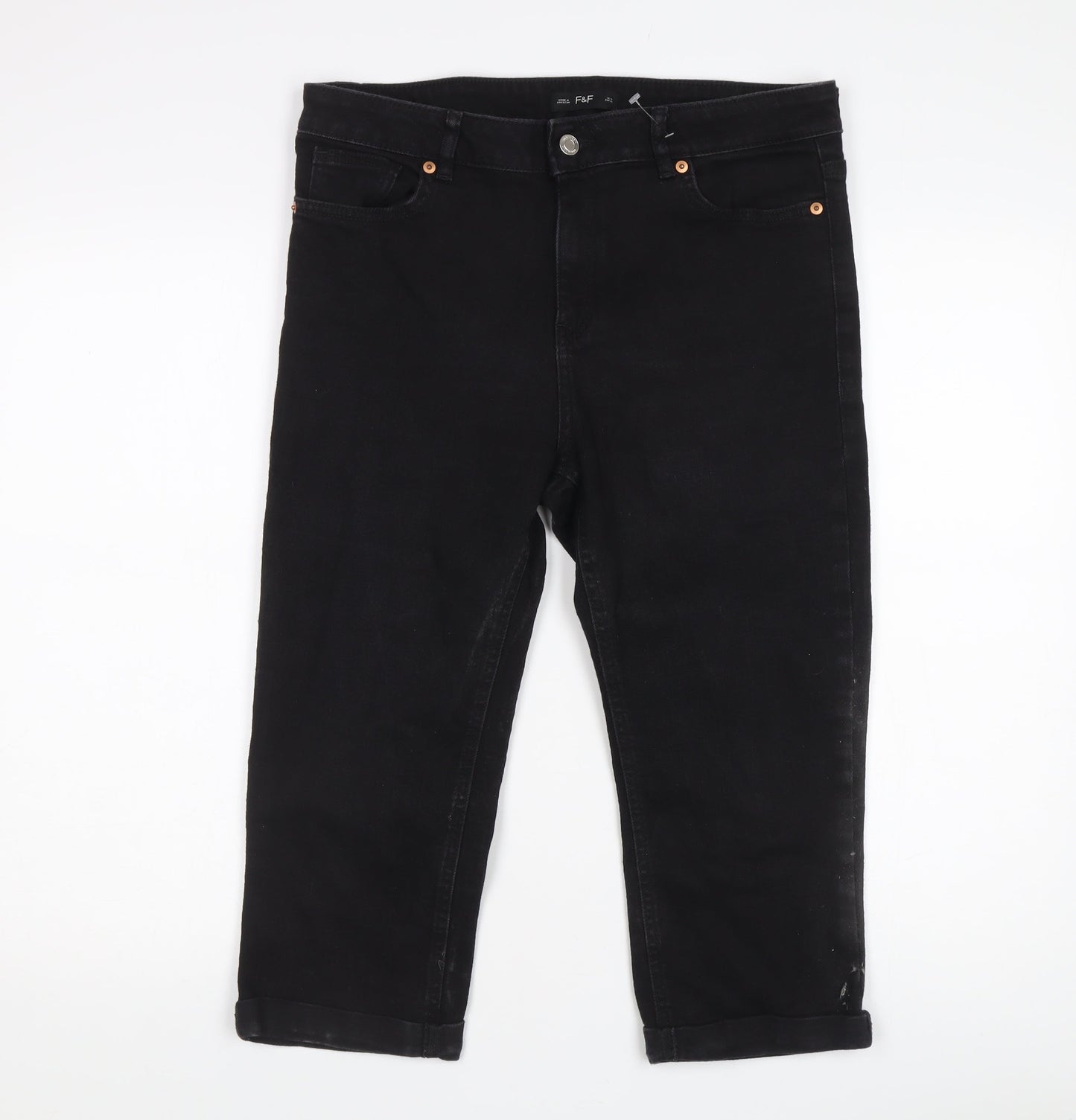 F&F Womens Black Cropped Denim Jeans Size 16