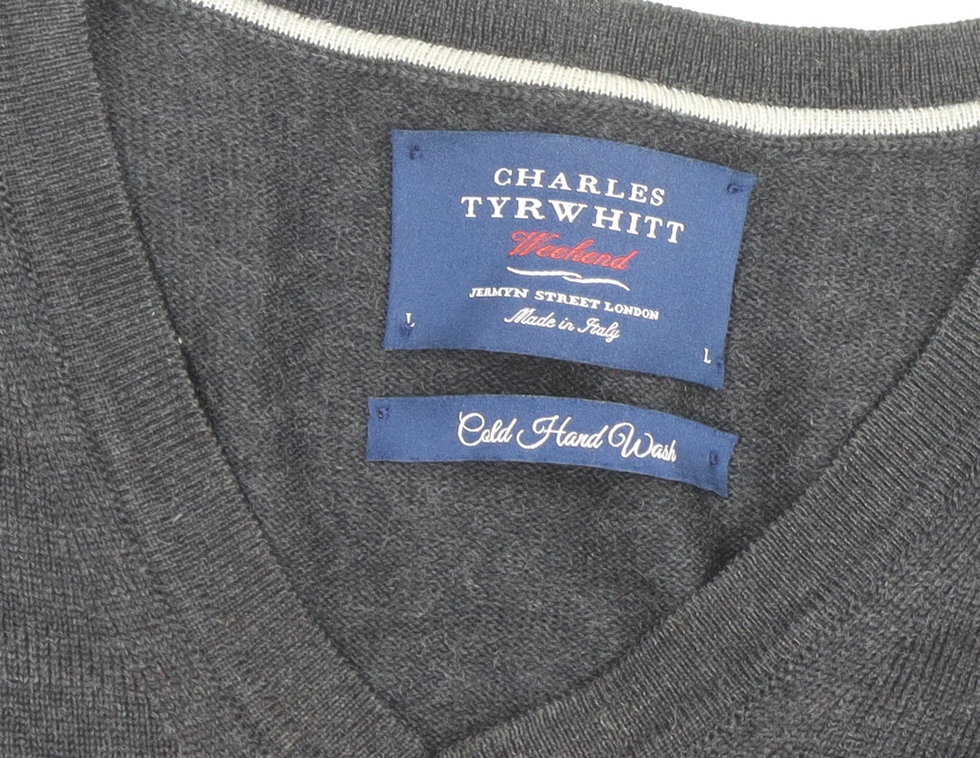 Charles Tyrwhitt Men's Black Wool V-Neck Jumper