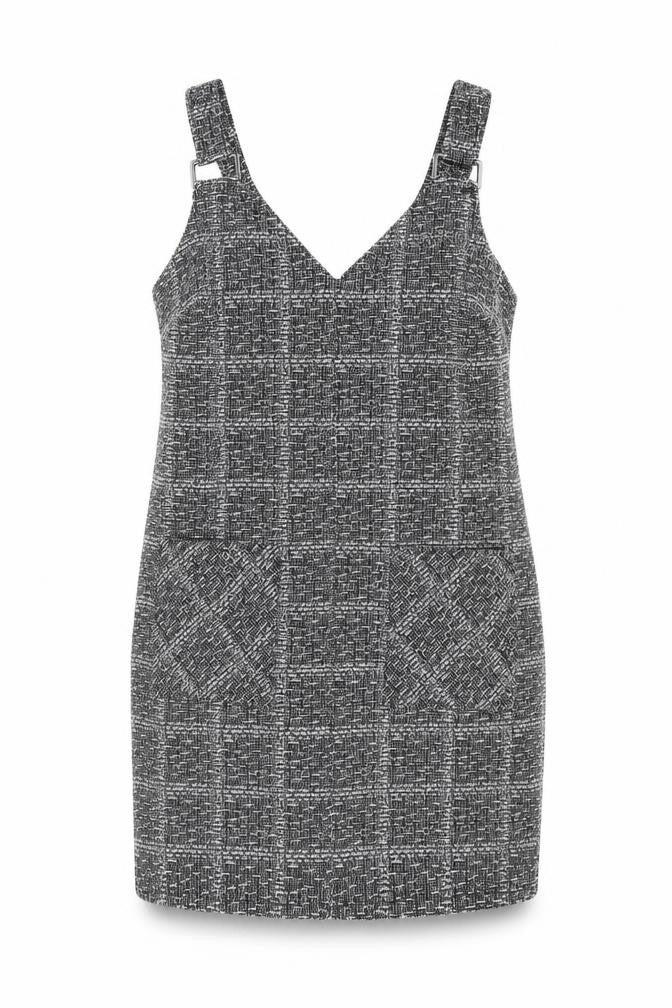 Front view of Nutmeg Women's Black Check Pinafore Dress, size 14