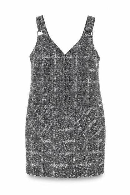 Front view of Nutmeg Women's Black Check Pinafore Dress, size 14