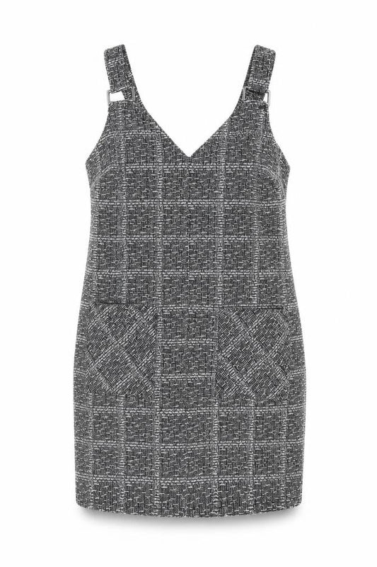 Front view of Nutmeg Women's Black Check Pinafore Dress, size 14