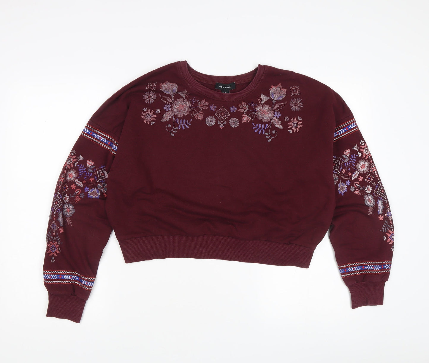 New Look Women's Embroidered Red Pullover Sweatshirt - Size 8