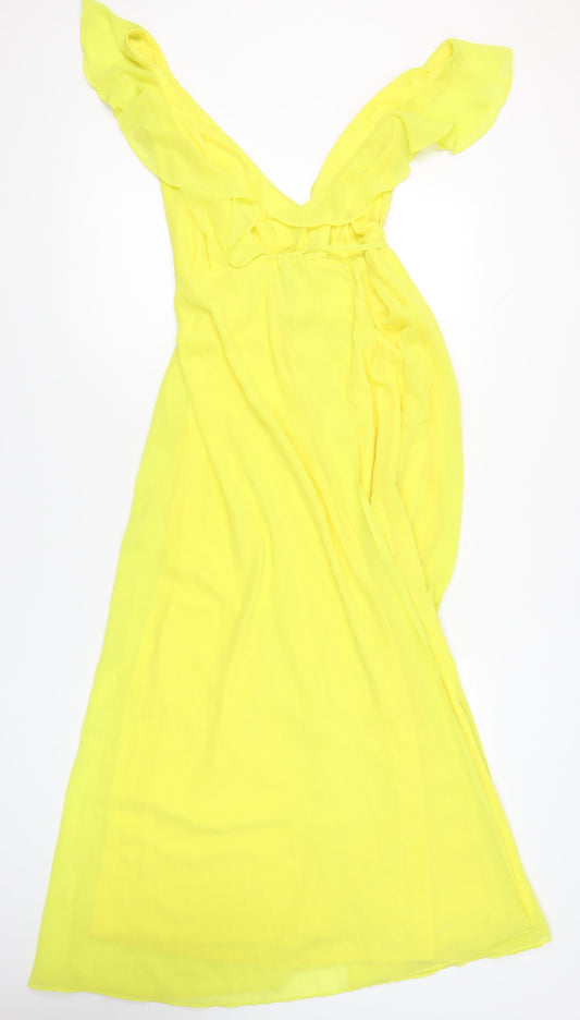 Boohoo Yellow Off Shoulder Maxi Dress, Size 8, Chiffon