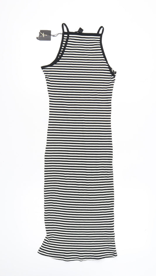 Atmosphere Women's Black Striped Midi Slip Dress - Size 12
