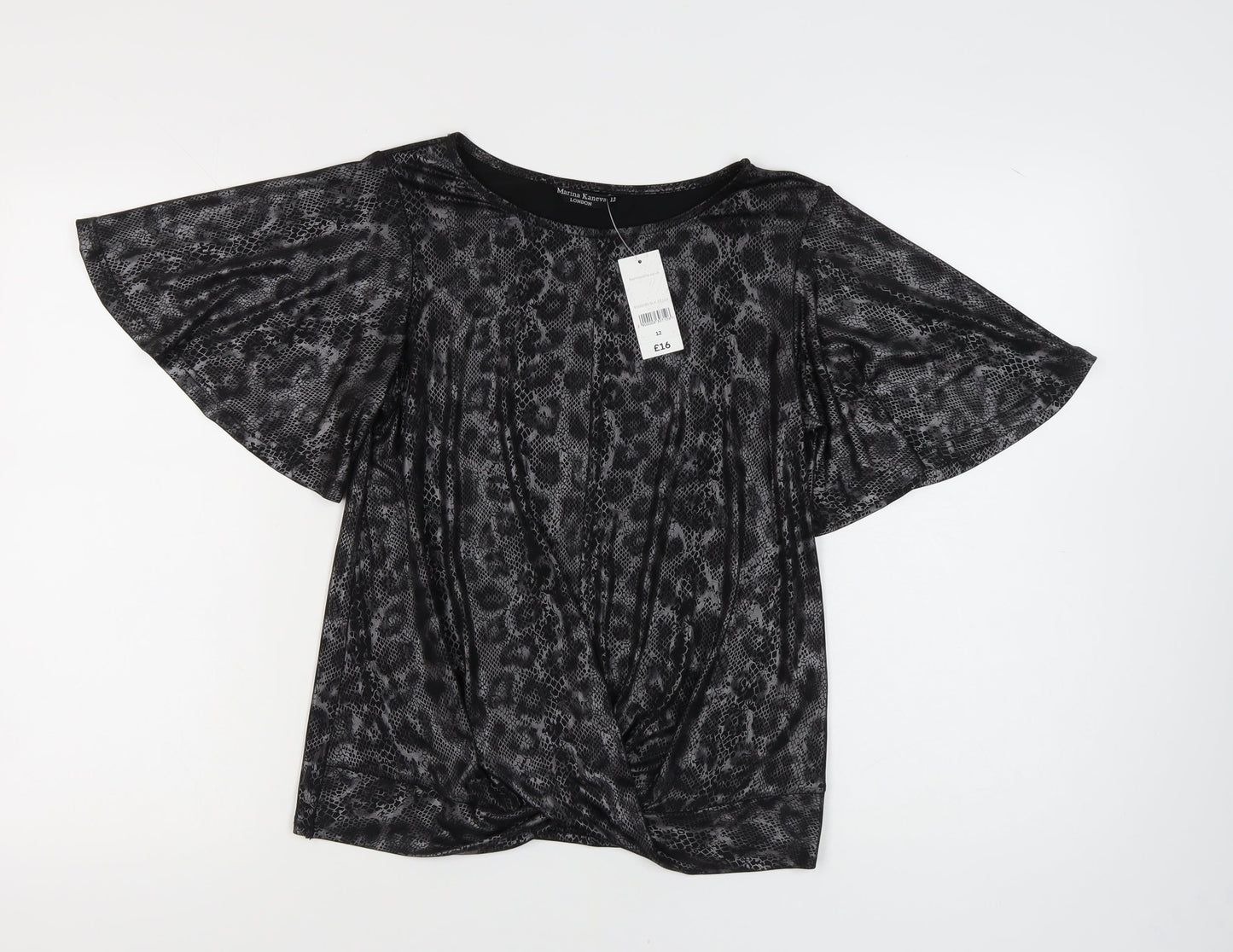 Marina Kaneva Women's Black Animal Print Top, Size 12