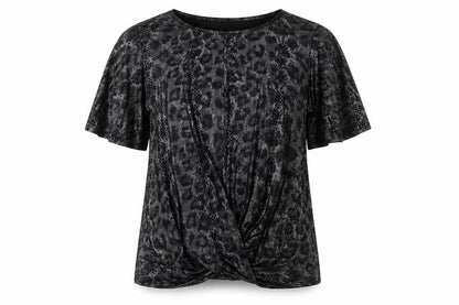 Front view of Marina Kaneva Women's Black Animal Print Top, size 12