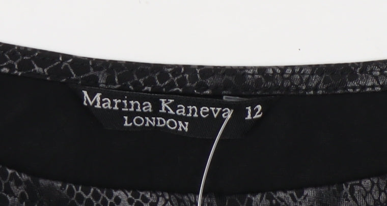 Marina Kaneva Women's Black Animal Print Top, Size 12