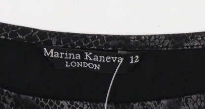 Marina Kaneva Women's Black Animal Print Top, Size 12