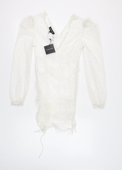 Parisian Women's White Dress Size 10, V-Neck, Long Sleeve
