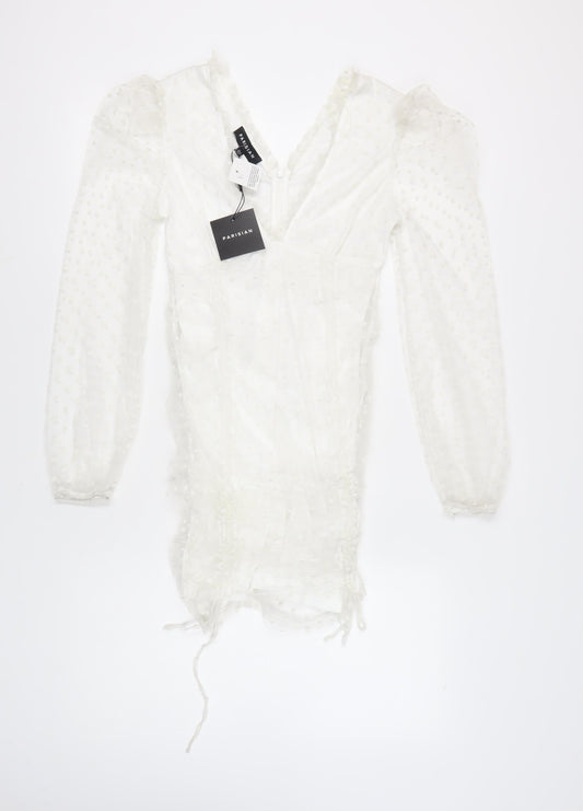 Parisian Women's White Dress Size 10, V-Neck, Long Sleeve