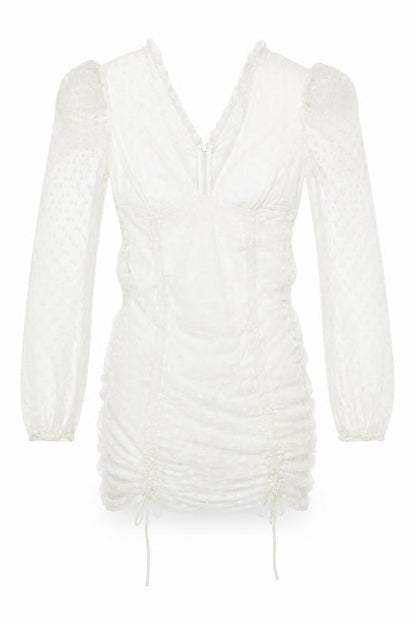 Front view of Parisian Women's White Dress, size 10, V-Neck, Long Sleeve