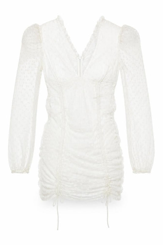 Front view of Parisian Women's White Dress, size 10, V-Neck, Long Sleeve