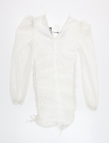 Parisian Women's White Dress Size 10, V-Neck, Long Sleeve