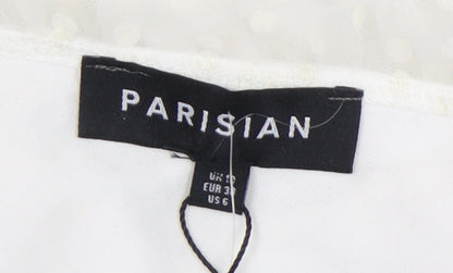 Parisian Women's White Dress Size 10, V-Neck, Long Sleeve