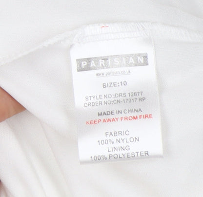 Parisian Women's White Dress Size 10, V-Neck, Long Sleeve